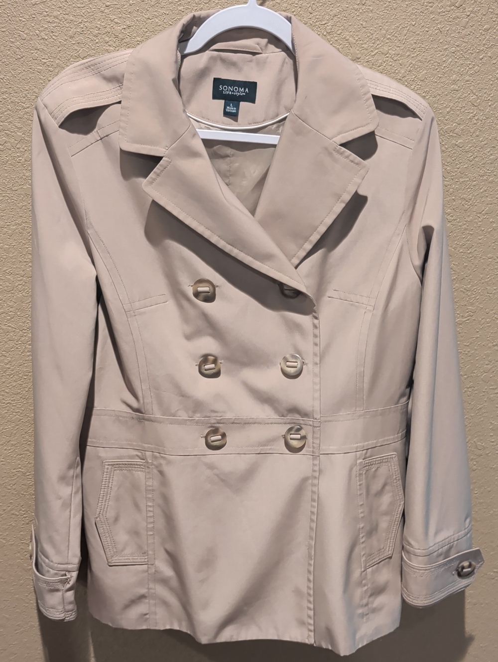 Sonoma Light Beige Double-Breasted Trench Jacket